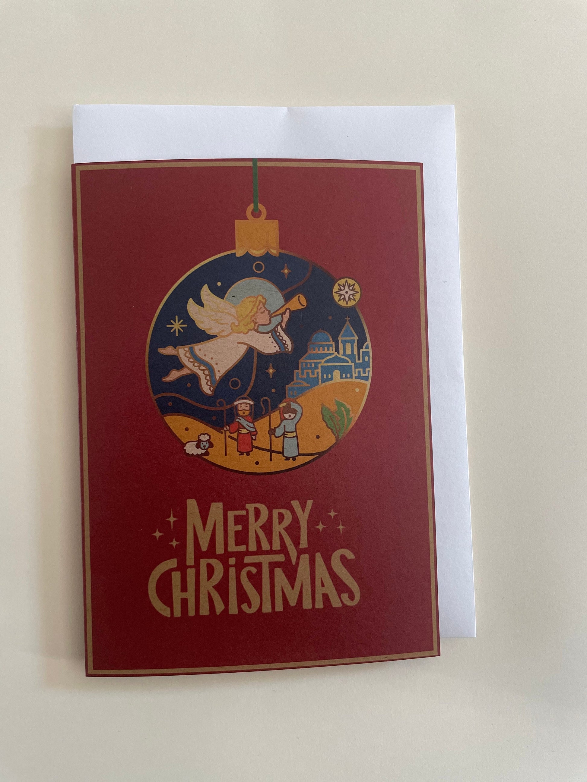 Christmas Bauble Tree Ornament Decoration Angel Greeting Card | Nativity | Holy Star Bethlehem | Shepherds | Magi Wise Men | Myrrh | Gold