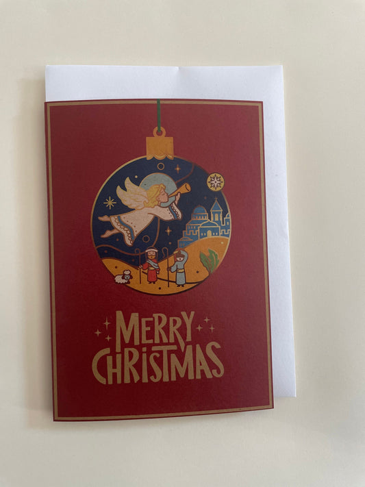 Christmas Bauble Tree Ornament Decoration Angel Greeting Card | Nativity | Holy Star Bethlehem | Shepherds | Magi Wise Men | Myrrh | Gold