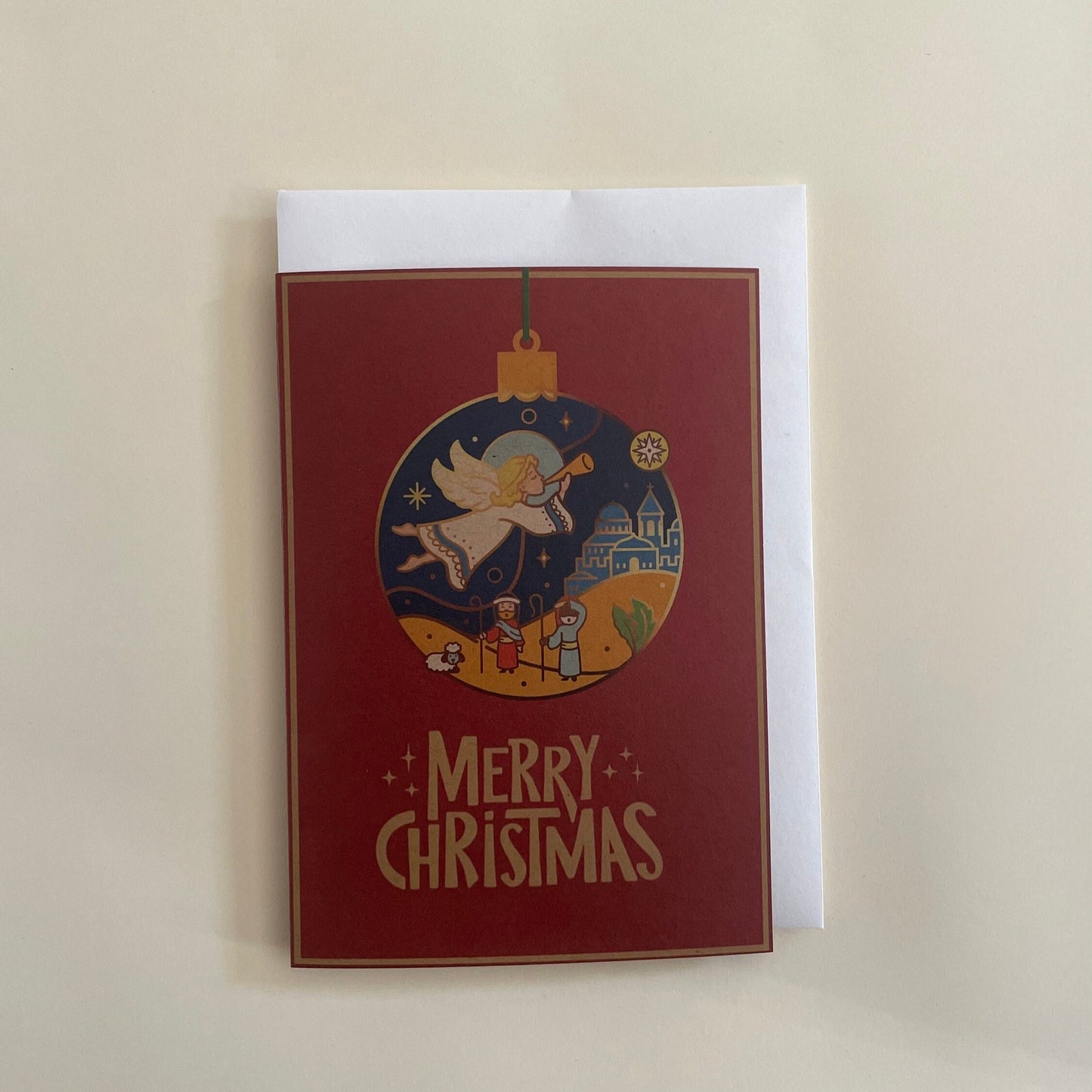 Christmas Bauble Tree Ornament Decoration Angel Greeting Card | Nativity | Holy Star Bethlehem | Shepherds | Magi Wise Men | Myrrh | Gold