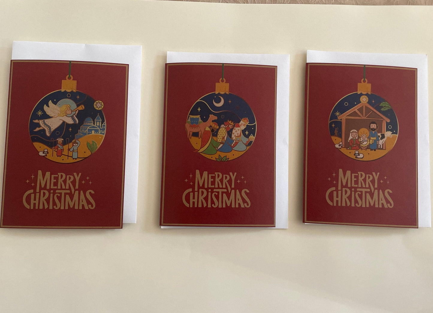 Christmas Bauble Tree Ornament Decoration Holy family Greeting Card | Nativity | Holy Star Bethlehem | Shepherds | Angel | Magi Wise Men