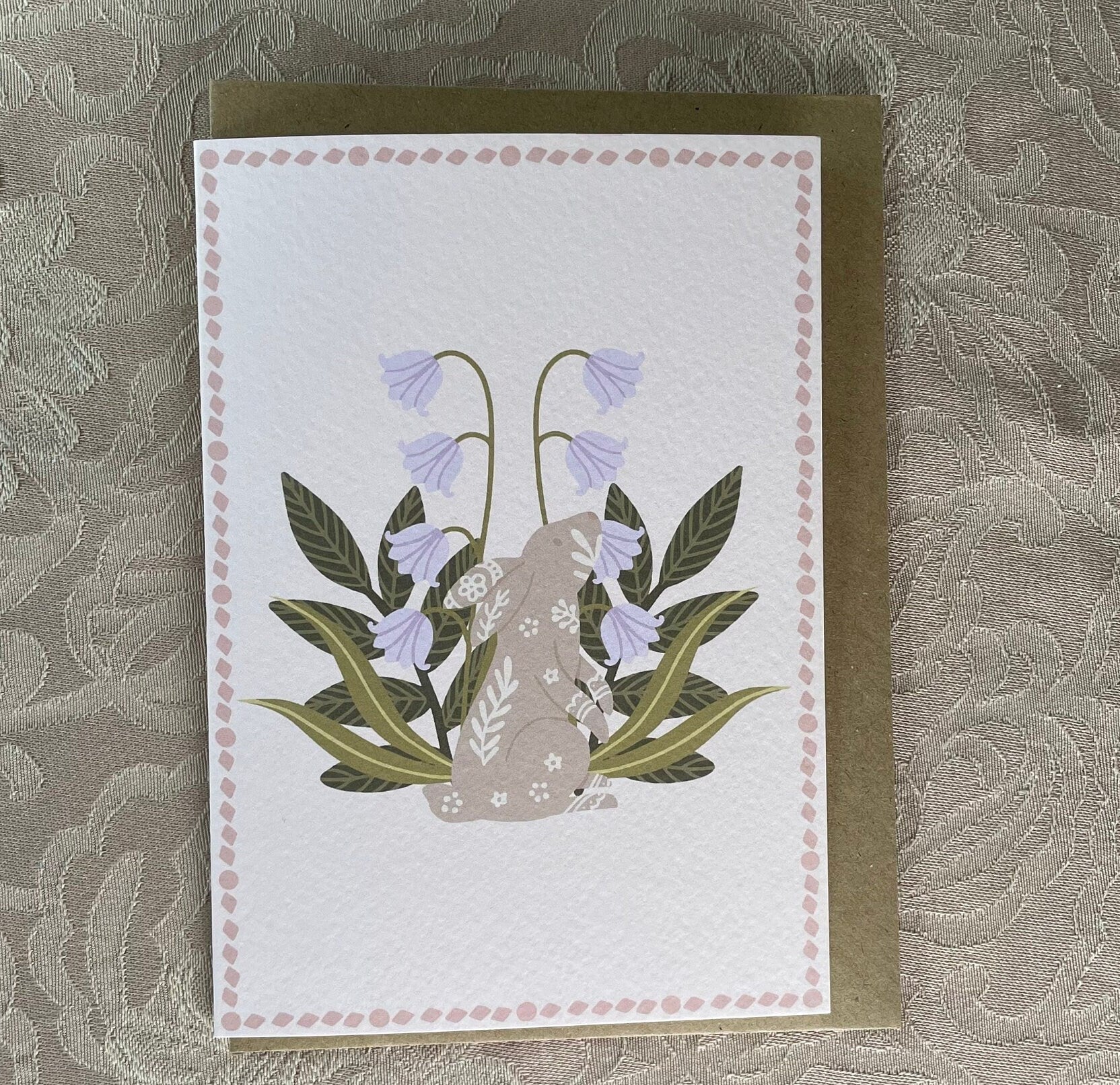 Bunny Greeting Card | Scandi Folk Art | Rabbits | Hares | Floral | Wildflowers | Thanksgiving | Folksy