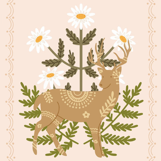Deer Greeting Card | Reindeer | Game | Floral | Wildflowers | Thanksgiving | Folksy