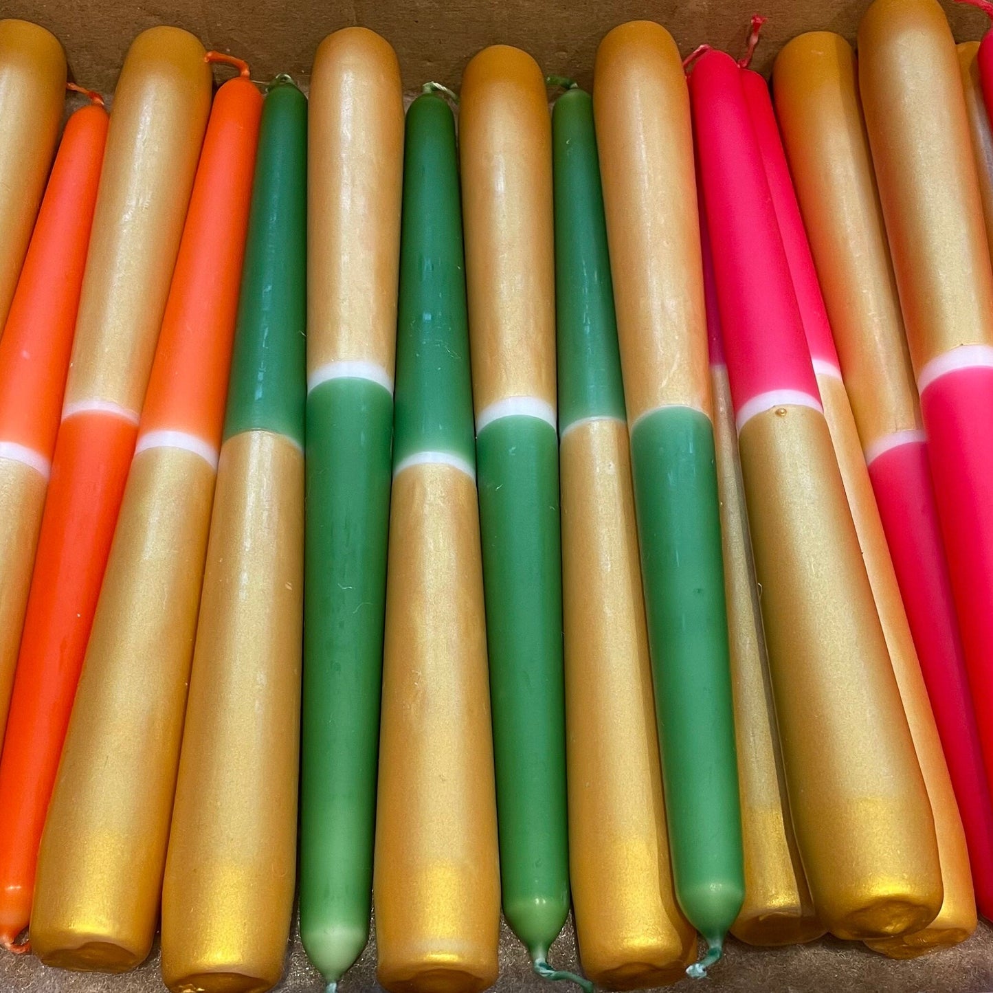 NEW Neon Colours Gold Dip Dye Tall Tapered Dinner Candles | Wedding Table Decor | Handmade | Gift | | Colourful | Christmas | Pillar Decor