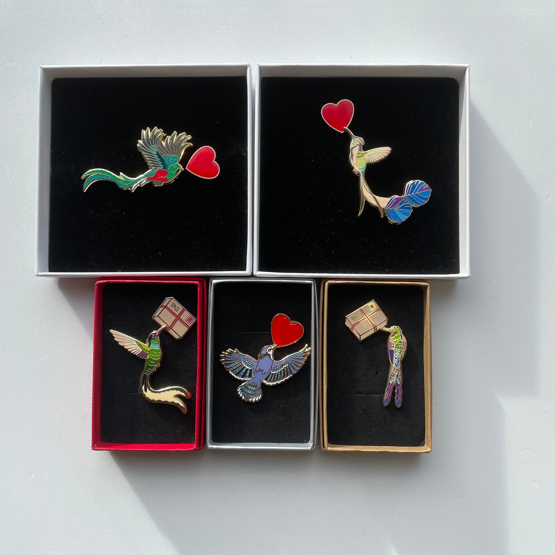 Birdie love note enamel pin set | Valentines Accessories | Grief loss support | Bird Love letter | Valentines gift | Quetzal | gift for dad