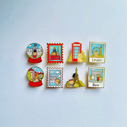 London and Paris Enamel pins | Pippi’s Holiday Vacation Pins | London Brooch | Paris pin | Eiffel Tower souvenir pin | Big Ben | Sacre Coeur