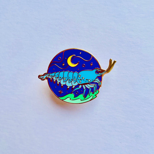Blue shrimp enamel pin