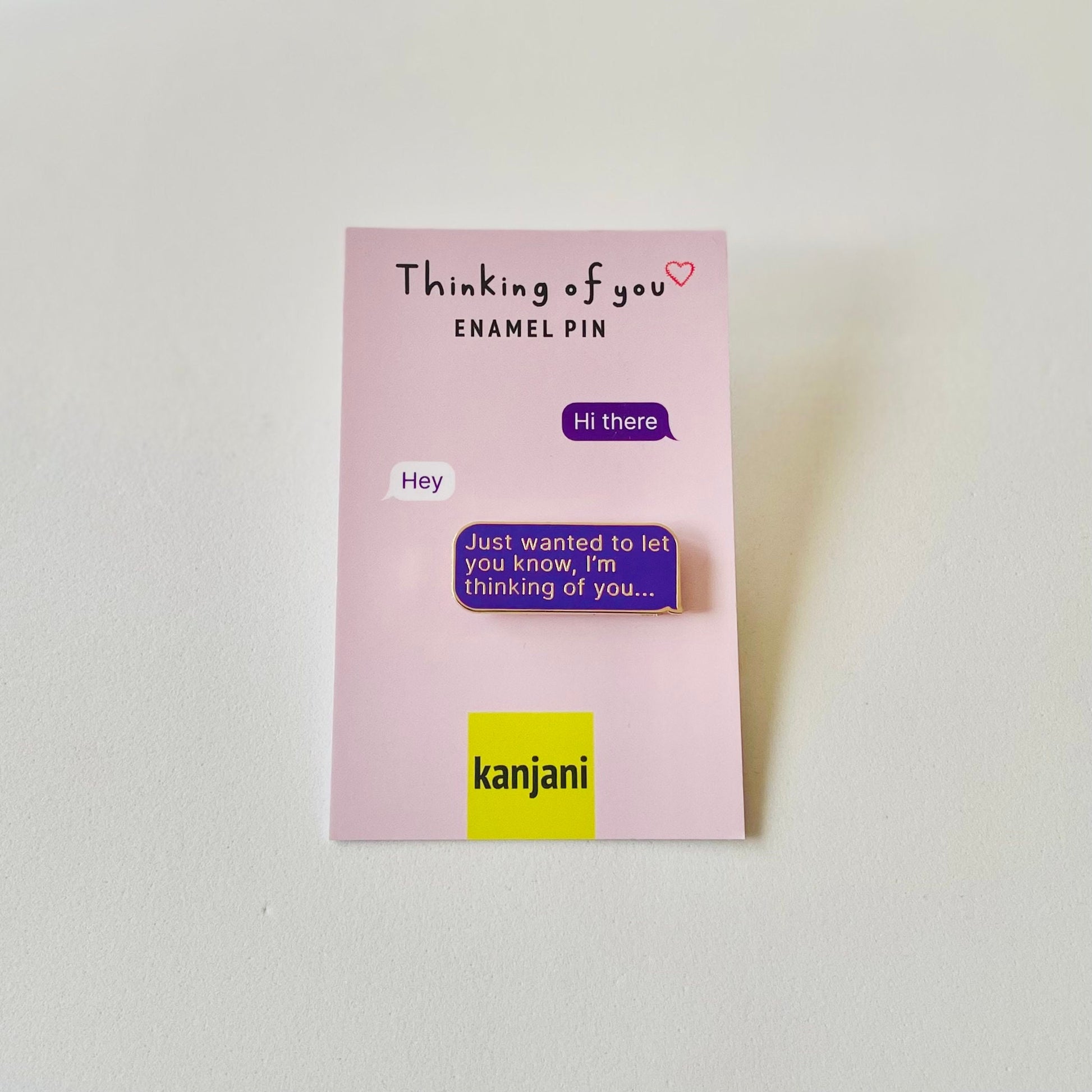 Thinking of you enamel pin gift, purple and gold, SMS, text message, friend on the mend, grief sympathy loss healing, wellbeing gift