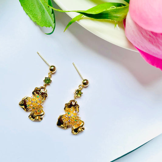 lime citrus stud flower colourful crystal dangle drop earrings