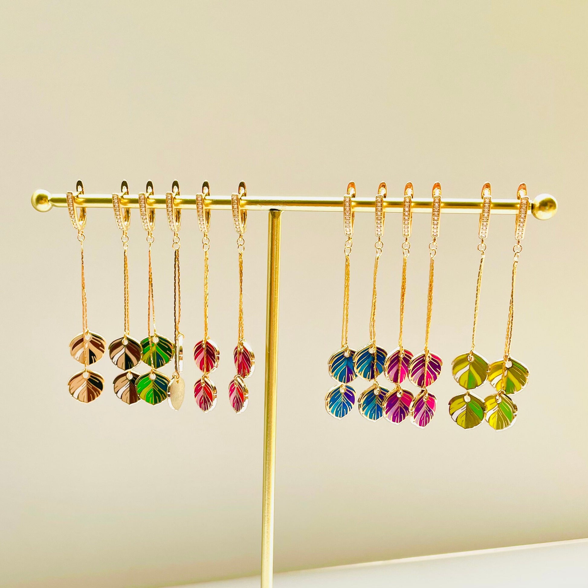 Yellow feather dangle drop cubic zirconia gold crystal earrings, Gifts under 30, Mothers Day Gift, Bird-themed jewelry, Nature Gift