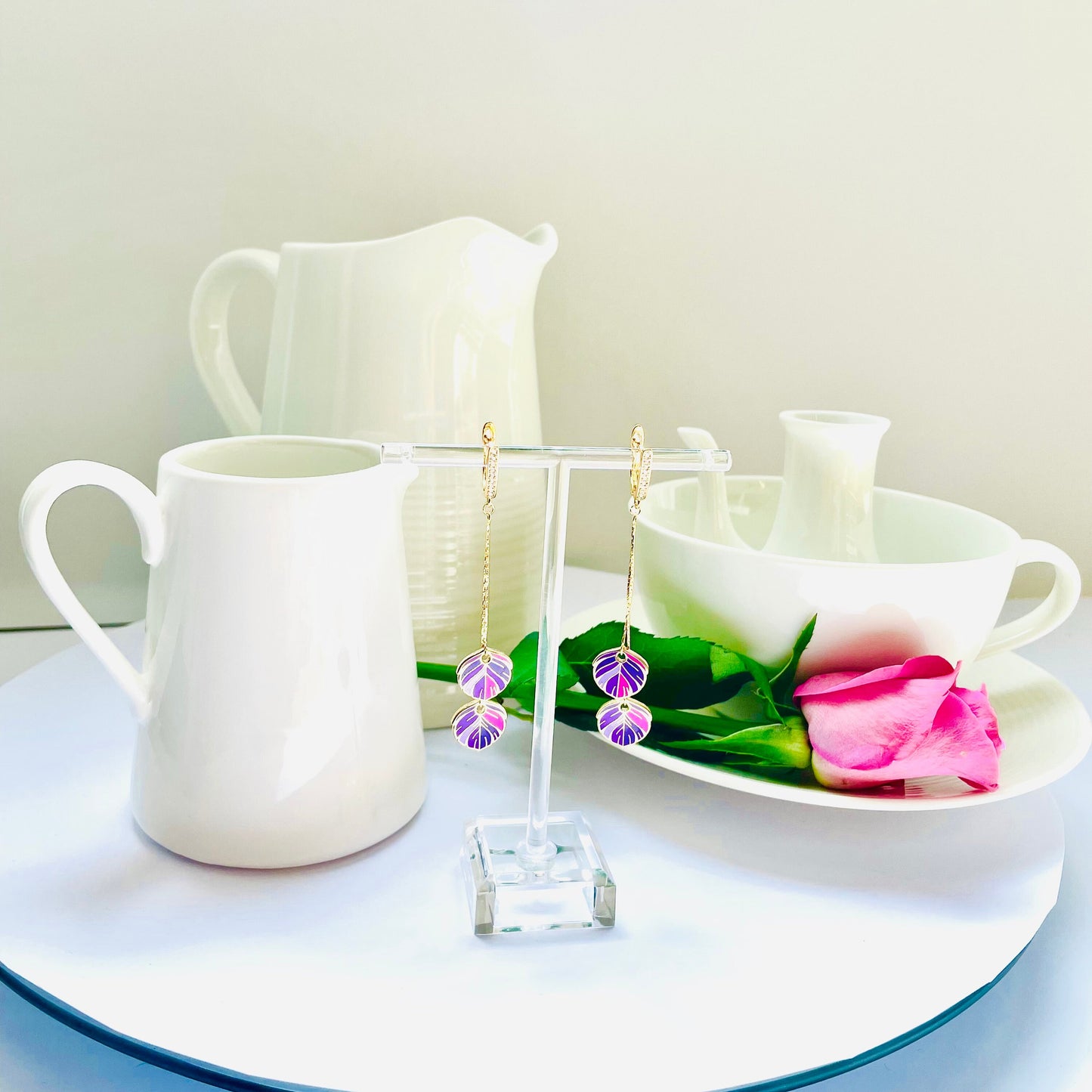 Feather Drop Earrings: Purple Enamel and Gold Plated (Cubic Zirconia), Advent calendar