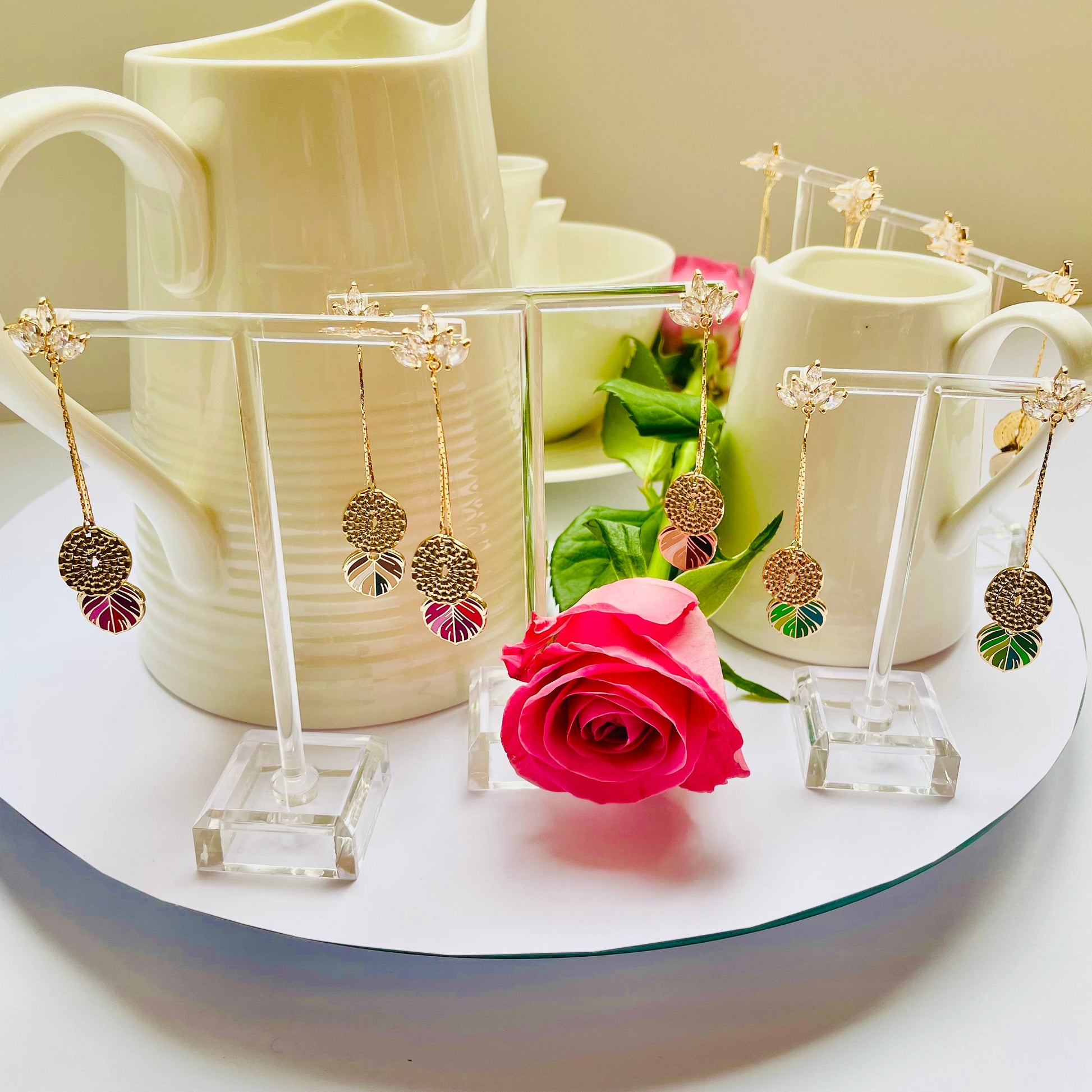 Feather Earrings: Colourful Enamel and Crystal Dangles (18k Gold Plated), Advent calendar