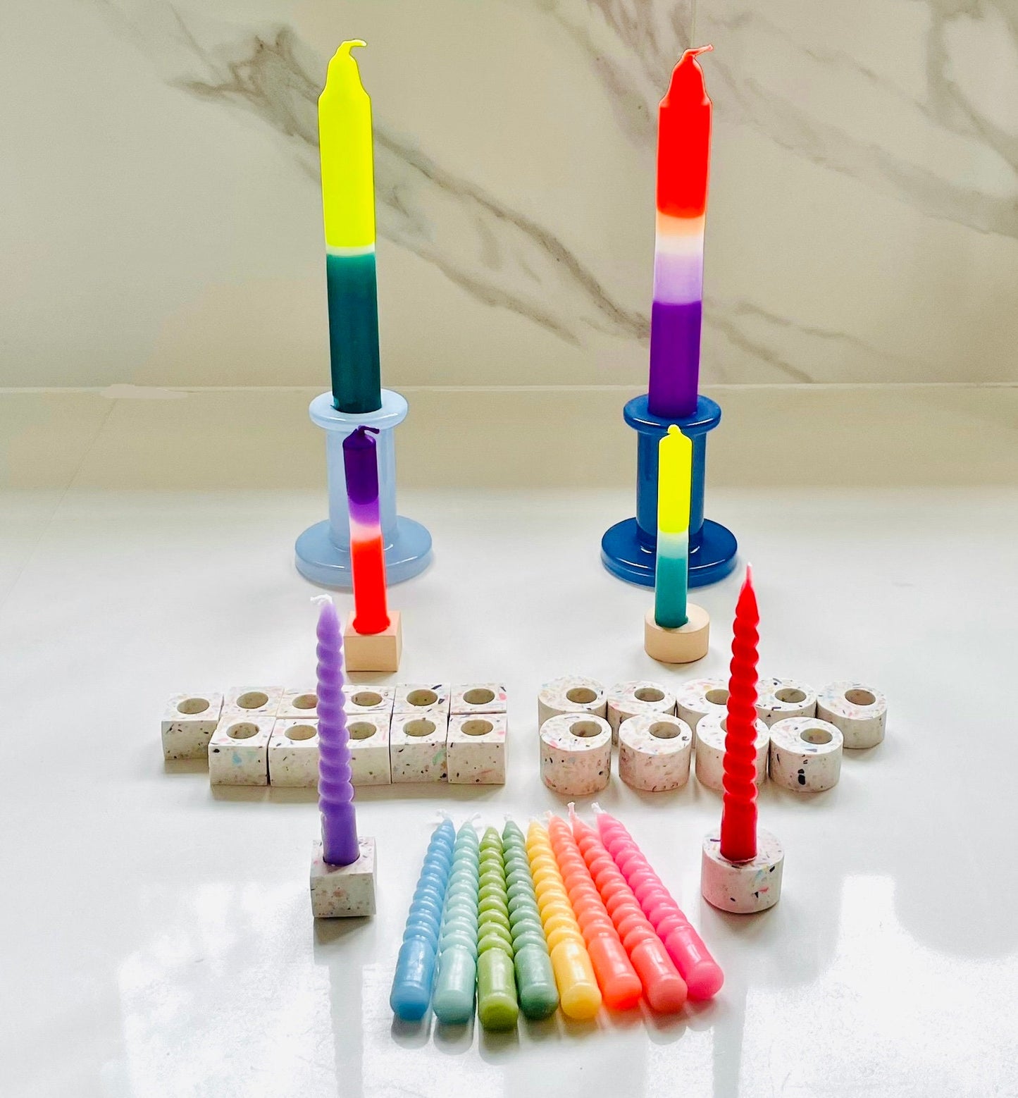 Minimalist terrazzo eco- resin mini 1/2 inch candle holder, mini dinner candles, mindfulness meditation prayer candle holder, dopamine decor