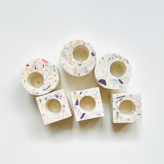 Minimalist terrazzo eco- resin mini 1/2 inch candle holder, mini dinner candles, mindfulness meditation prayer candle holder, dopamine decor