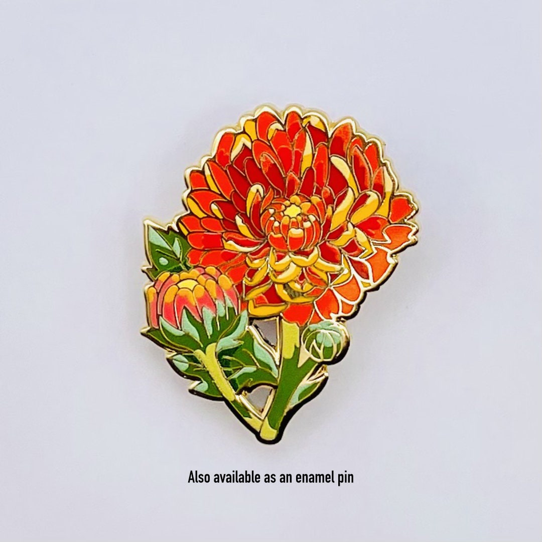 Valeria Chrysanthemum Flower Enamel retractable Badge Reel, Secret Santa gift, Gift under 20, Teacher gift, Nurse gift, Floral flower Gift