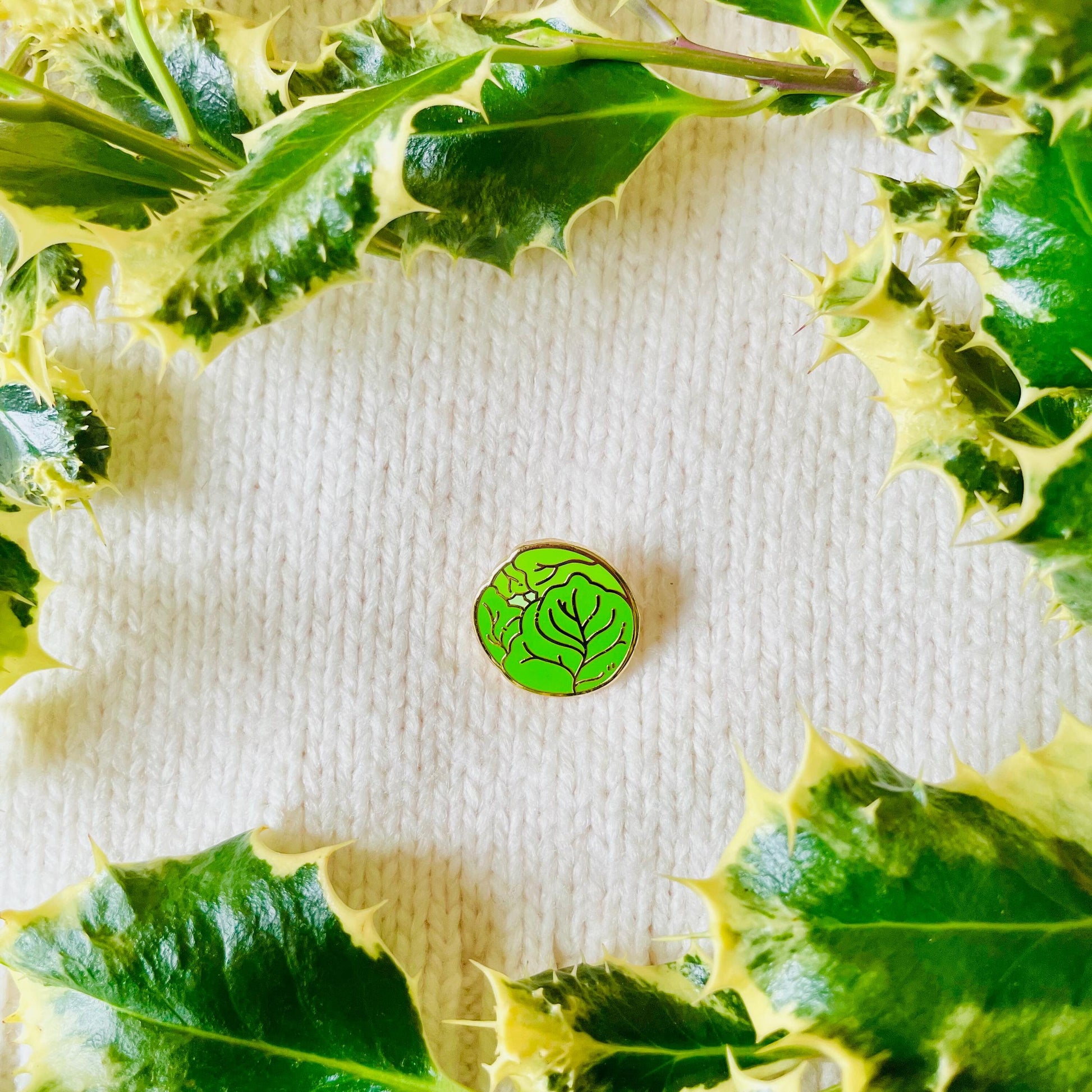Green Christmas Brussel sprout Gold hard enamel cute mini pin