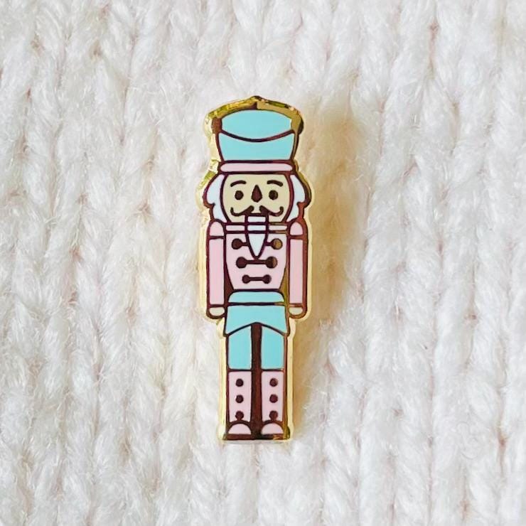 Pink and blue Nutcracker soldier gold hard enamel pin badge