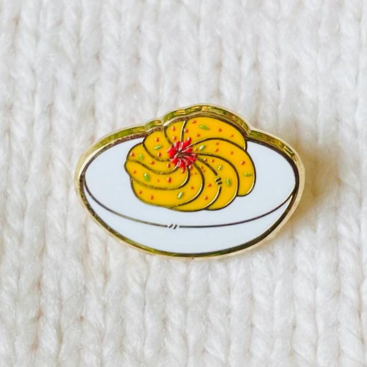 Stuffed deviled egg gold hard enamel mini pin