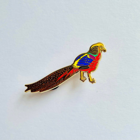 Golden pheasant gold hard enamel pin