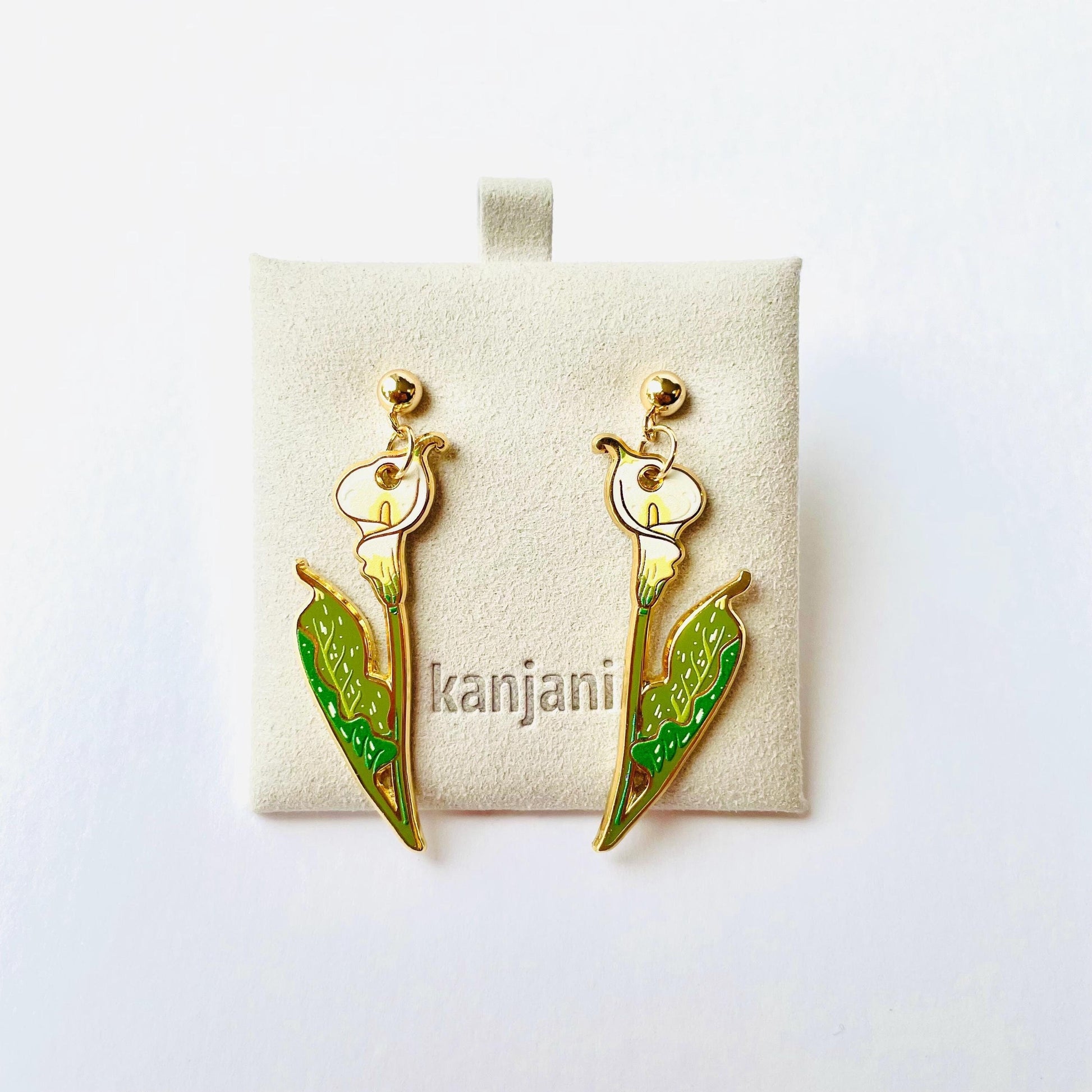 Calla Lily stud gold hard enamel earrings