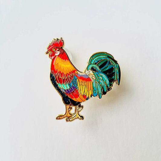 Rainbow Chicken junglefowl gold hard enamel lapel pin badge