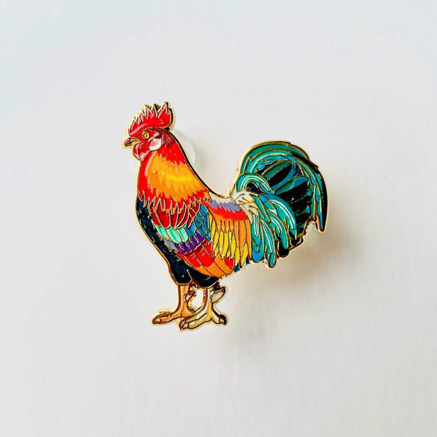 Rainbow Chicken junglefowl gold hard enamel lapel pin badge