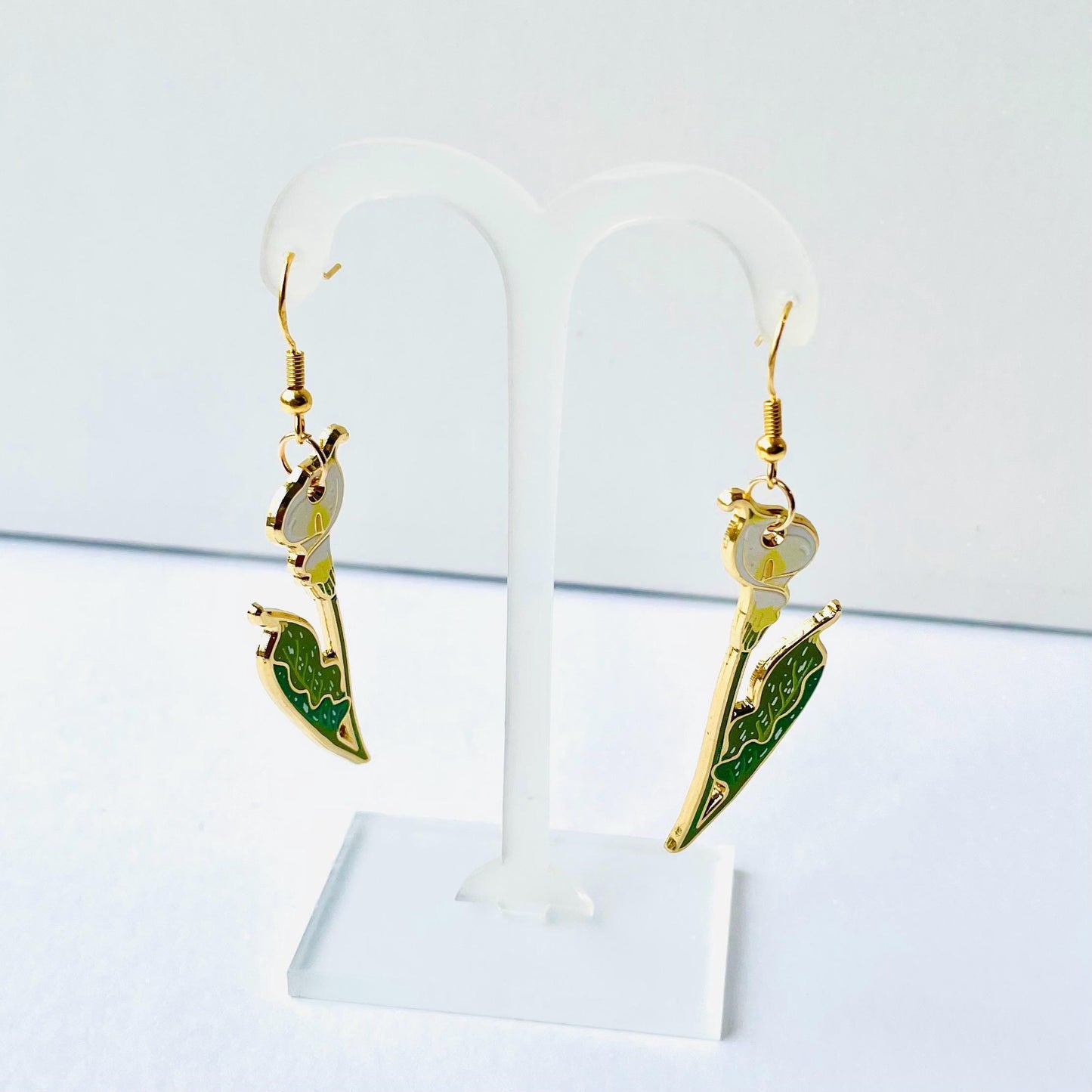 Calla Lily hook gold hard enamel earrings