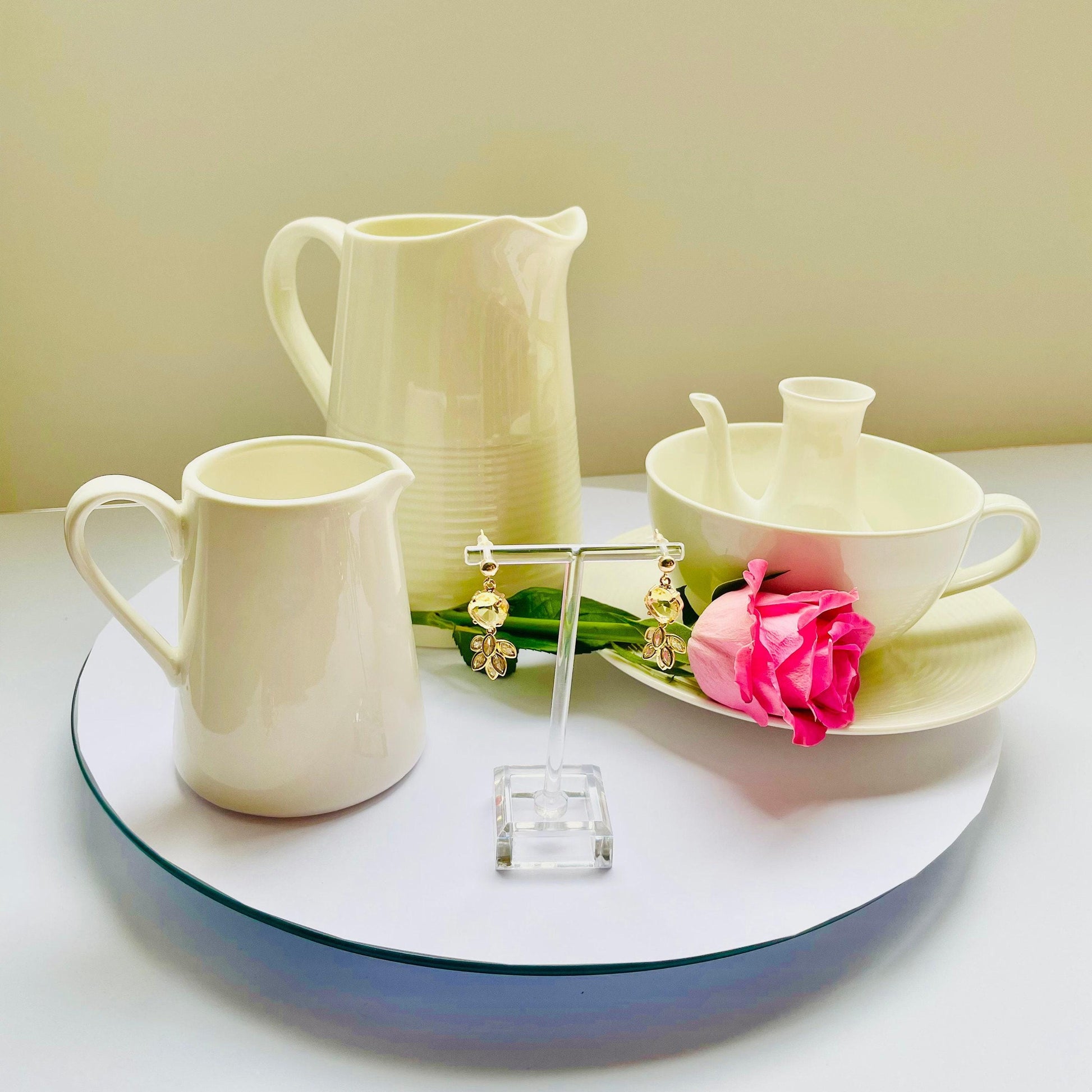 Crystal Drop Earrings: Yellow Feather Design - Gold Plated, Dangle Style, Advent calendar