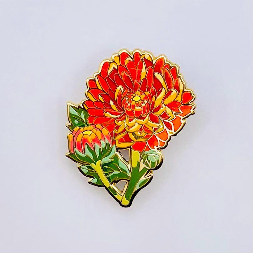 Orange Chrysanthemum Earrings - Acrylic Floral Stud Dangles, Advent calendar