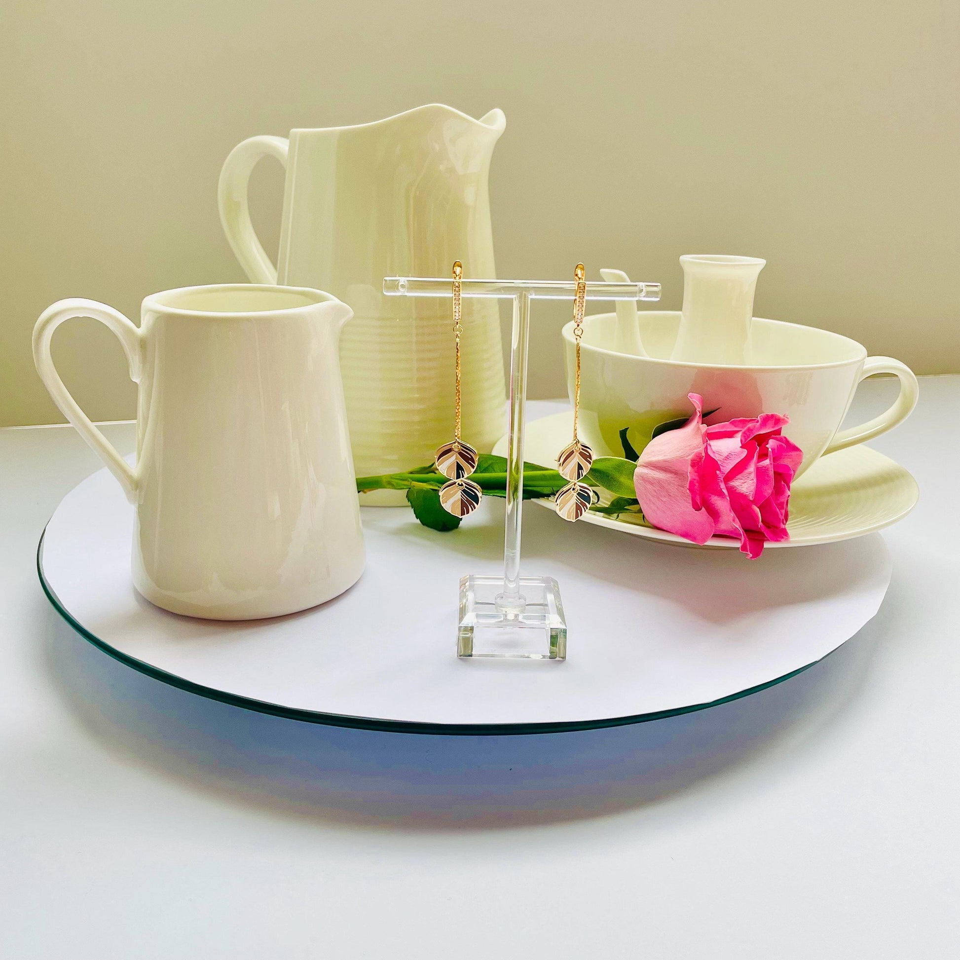 Feather Dangle Earrings: Mocha Cream Enamel - 18k Gold Plated, Advent calendar