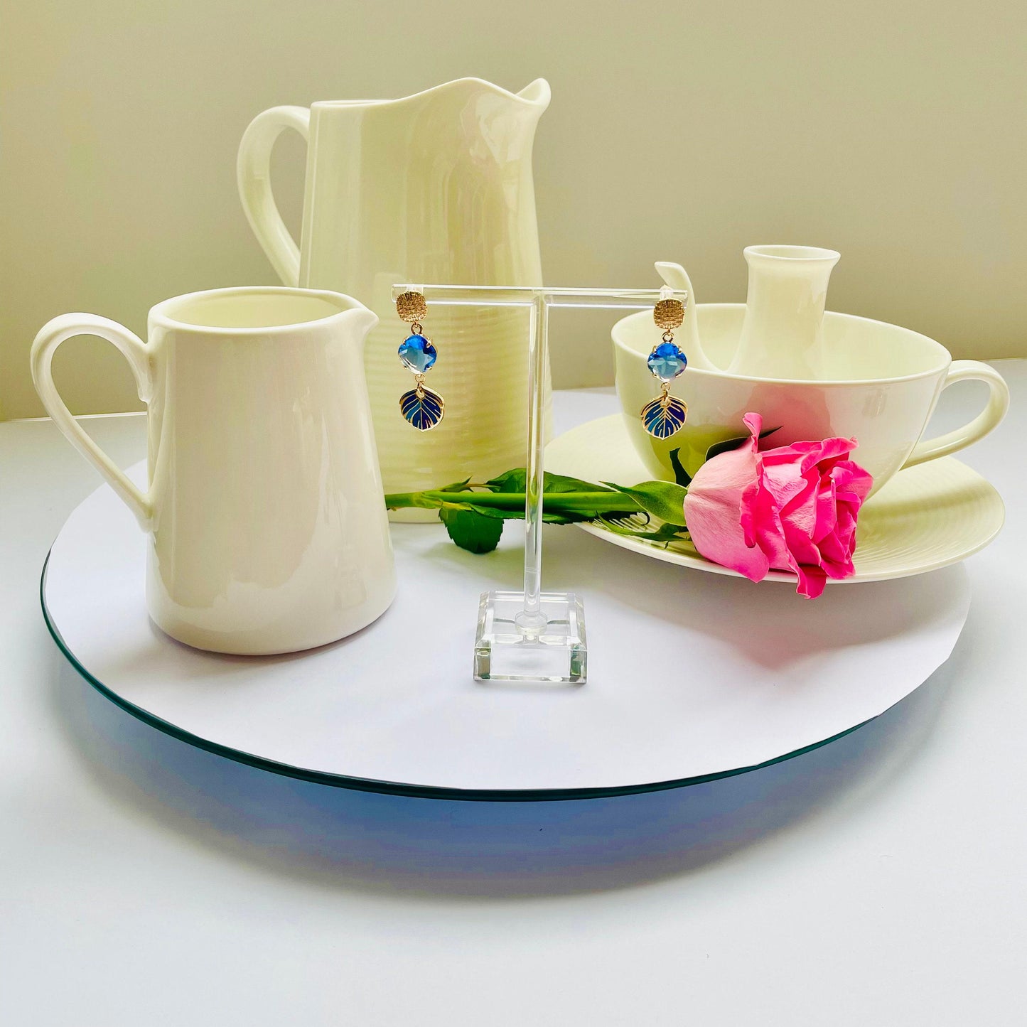 Blue Feather Earrings: Gold Plated with Cubic Zirconia Dangles, Advent calendar