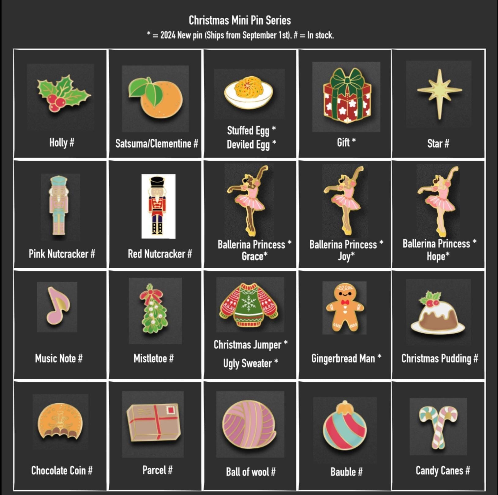 24 Christmas Enamel pin gifts, mini lapel badge, advent Calendar filler, Stocking stuffer, lanyard