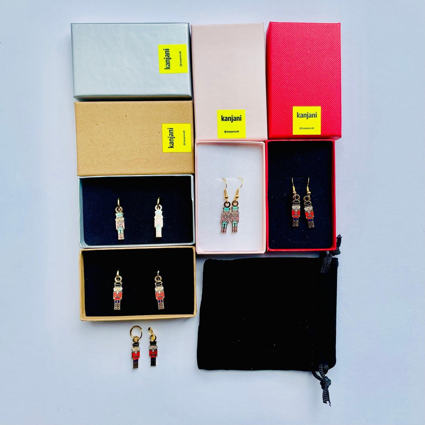 Nutcracker Dangle Earrings, Minimalist Gold & Black Red (Sterling Silver), Christmas gift, stocking stuffer, Advent calendar