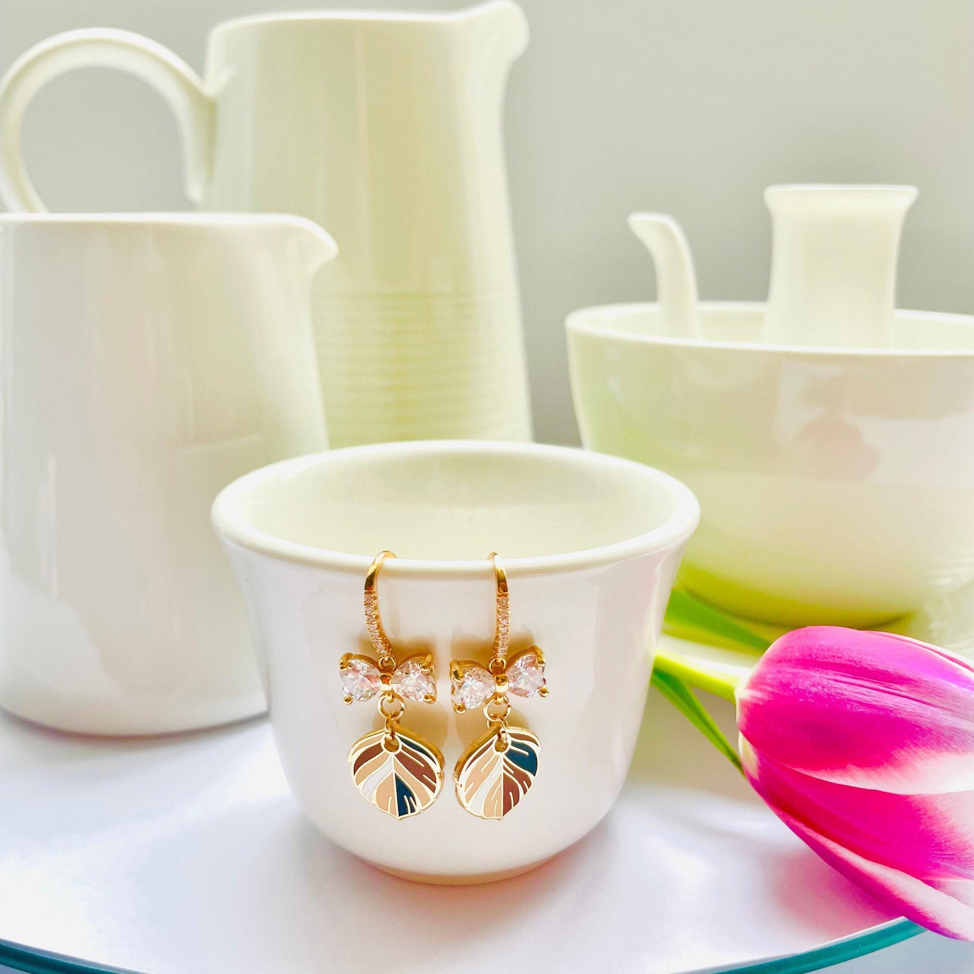 Clear Crystal Feather Earrings: Dangle Drop with Gold Cubic Zirconia, Advent calendar