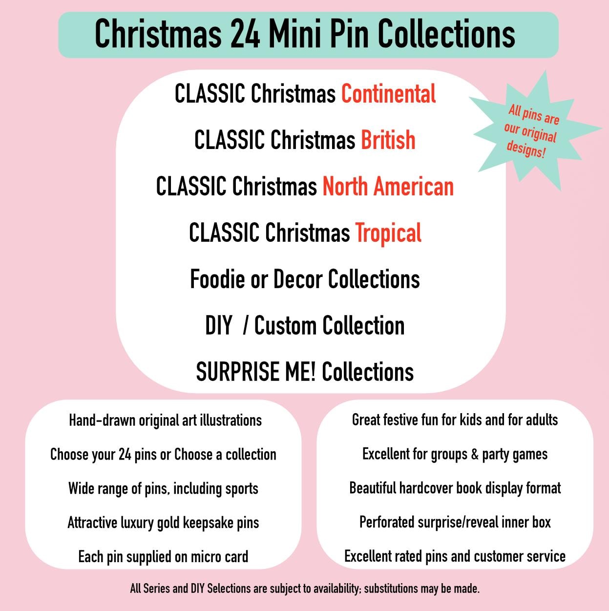 24-Pin Custom Christmas Enamel Mini Pin Advent Calendar – DIY Surprise Gift Box, Stocking Stuffer, Festive Party Game