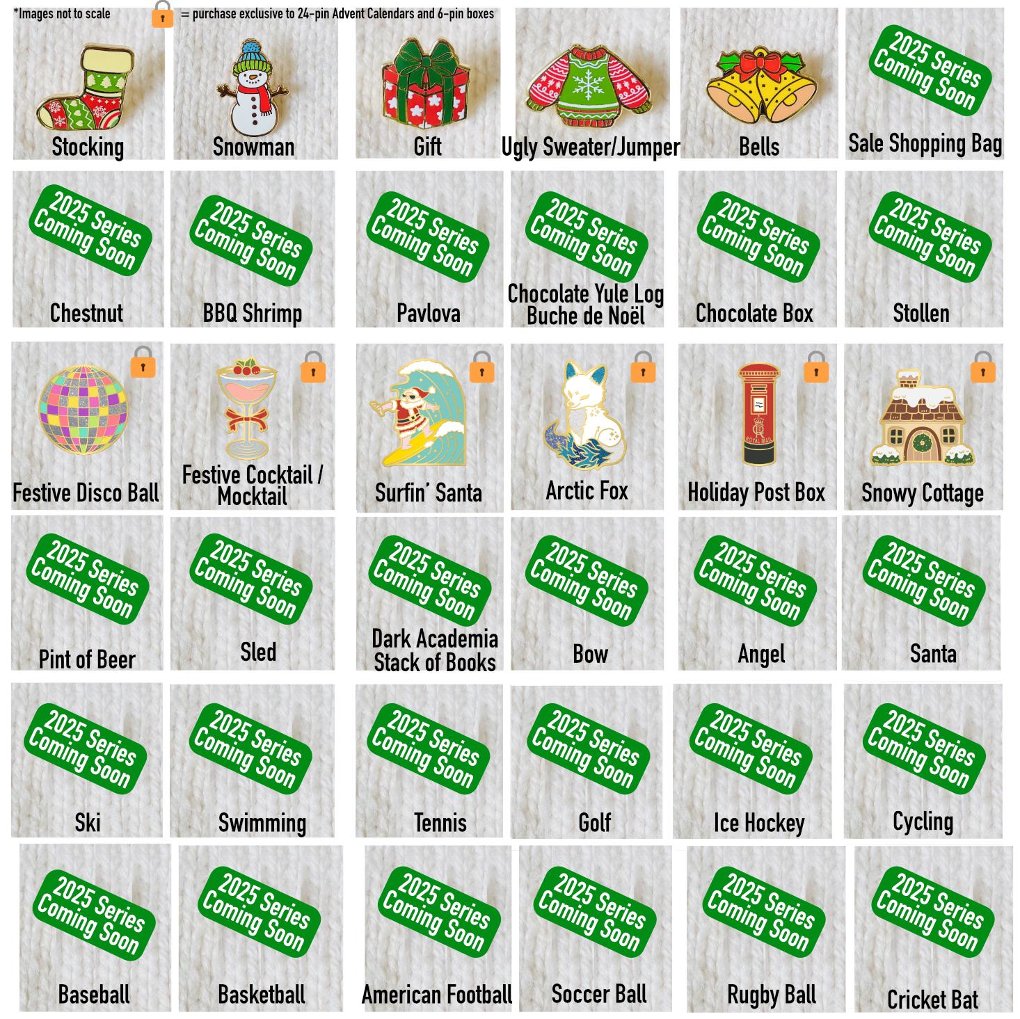 6-Pin Christmas Enamel Mini Pin Gift Box – Custom Mini Pin Surprise, Advent Party Game, Stocking Stuffer Gift