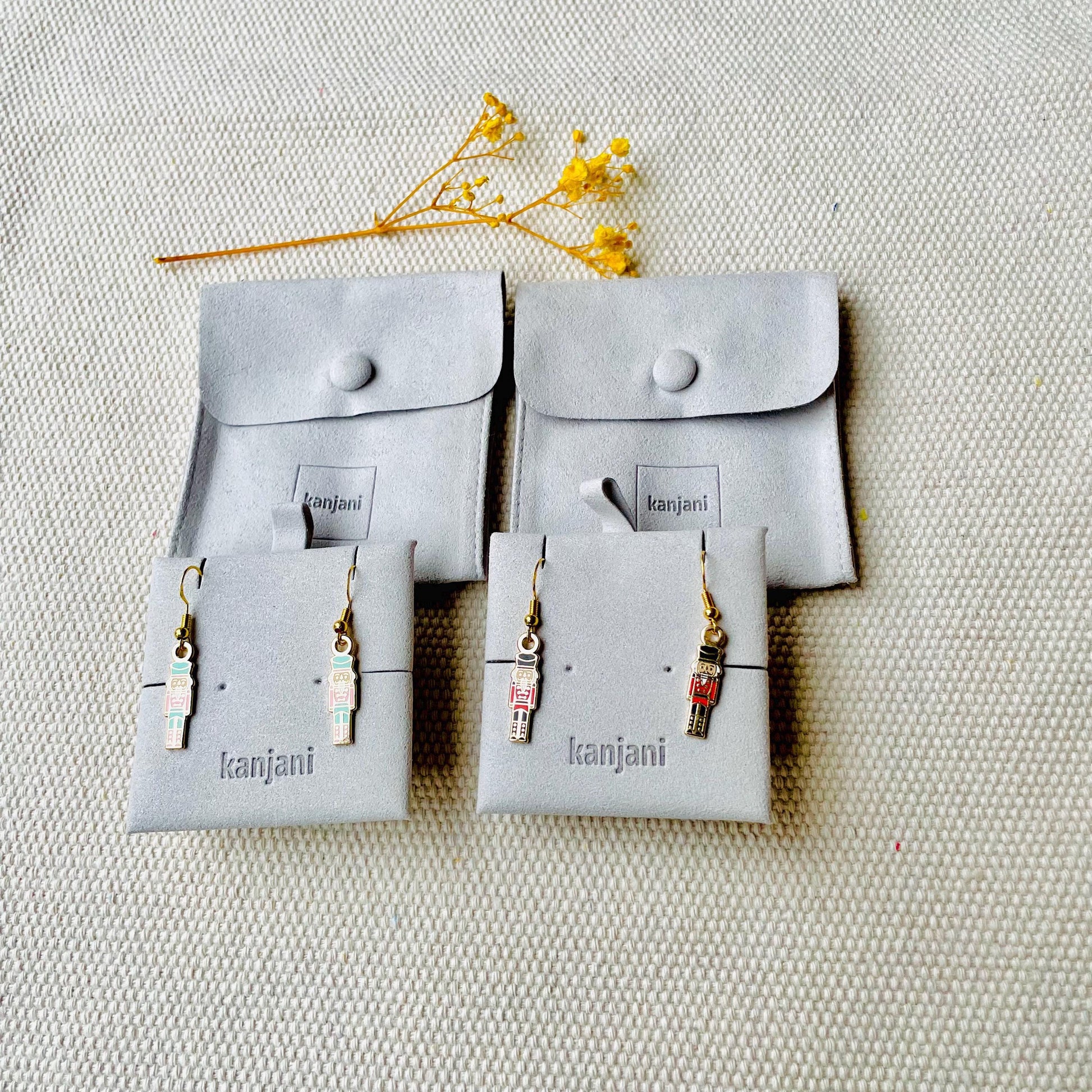 Black and red and pink and teal blue nutcracker Soldier gold hard enamel hook earrings