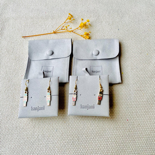 Black and red and pink and teal blue nutcracker Soldier gold hard enamel hook earrings