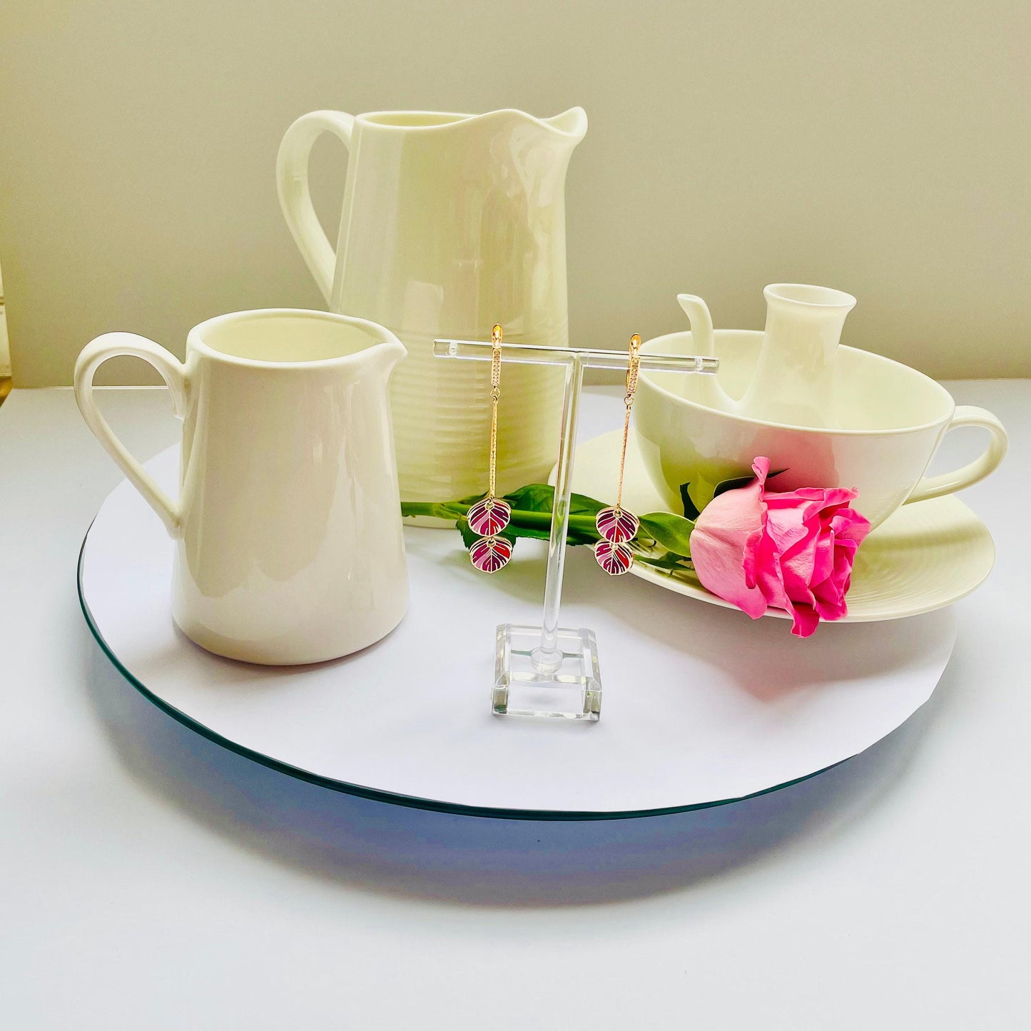 Red Feather Dangle Earrings: Enamel, Gold Plated with Crystal Glint, Advent calendar