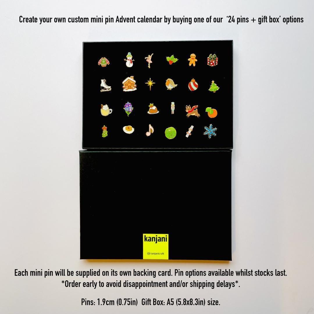 18 Christmas Enamel pin gifts, mini lapel badge, advent Calendar, Stocking stuffer, lanyard