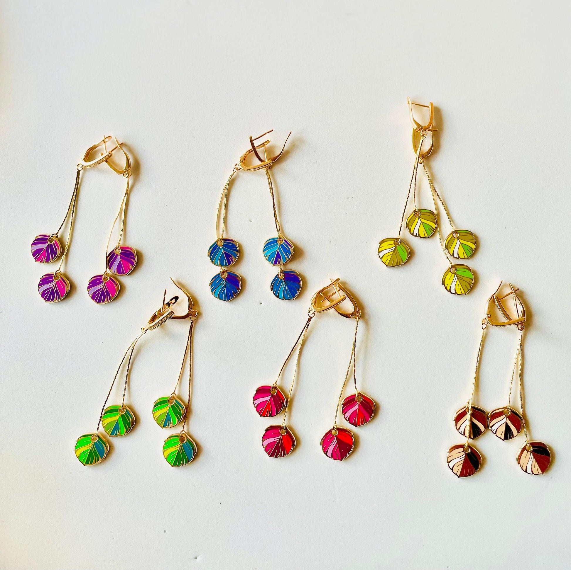 Red Feather Dangle Earrings: Enamel, Gold Plated with Crystal Glint, Advent calendar