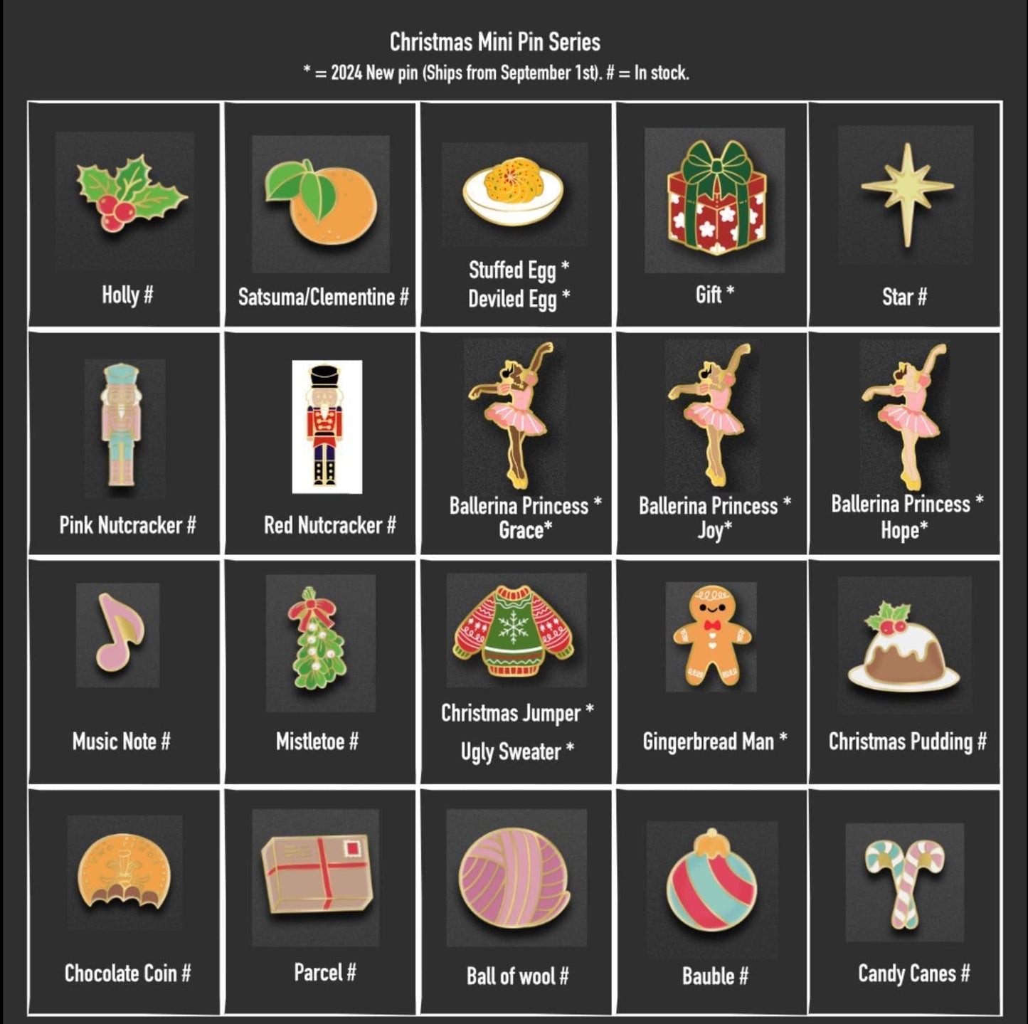 18 Christmas Enamel pin gifts, mini lapel badge, advent Calendar, Stocking stuffer, lanyard