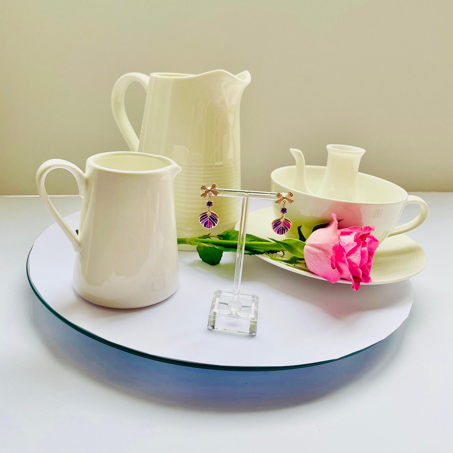 Purple Feather Dangle Earrings - Sparkle Bow with Cubic Zirconia, Advent calendar