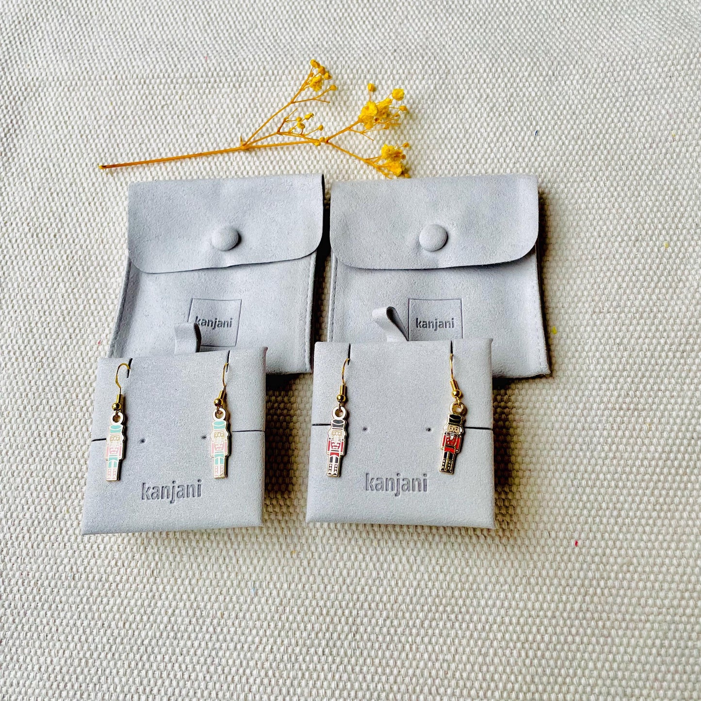 Black and red and pink and teal blue nutcracker Soldier gold hard enamel hook earrings