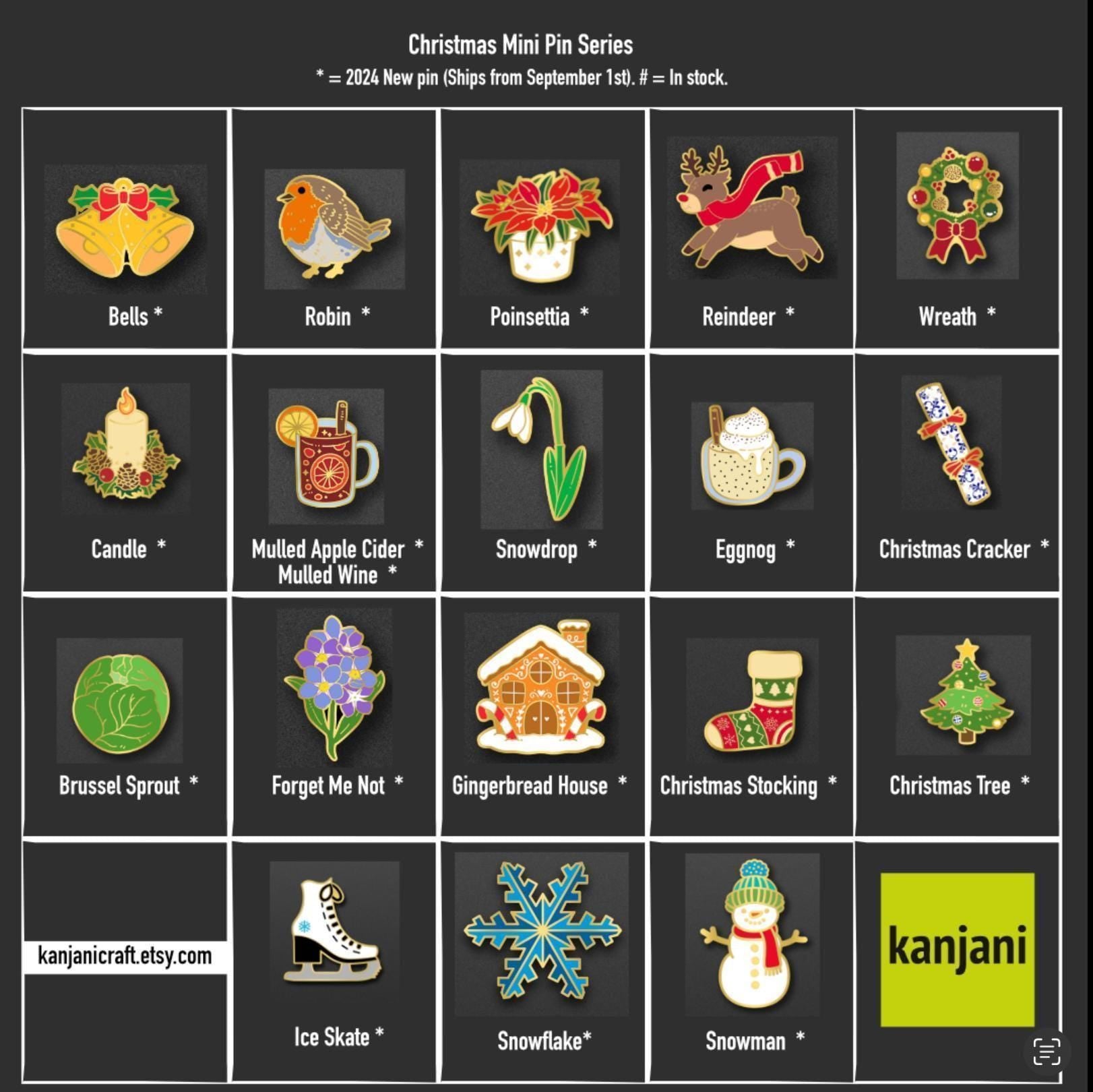 24 Christmas Enamel pin gifts, mini lapel badge, advent Calendar filler, Stocking stuffer, lanyard