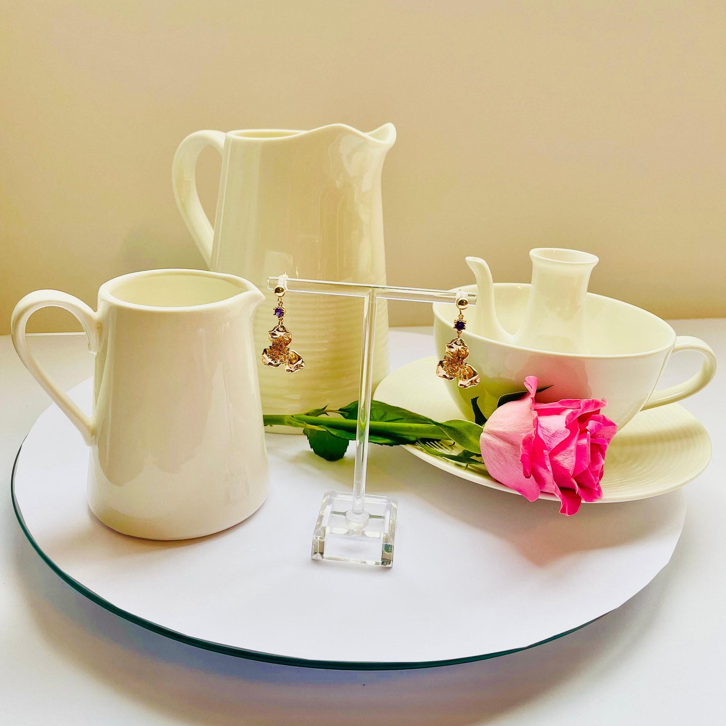 Flower Child Purple Earrings, Gold Plated Dangle (Spring Style), Advent calendar