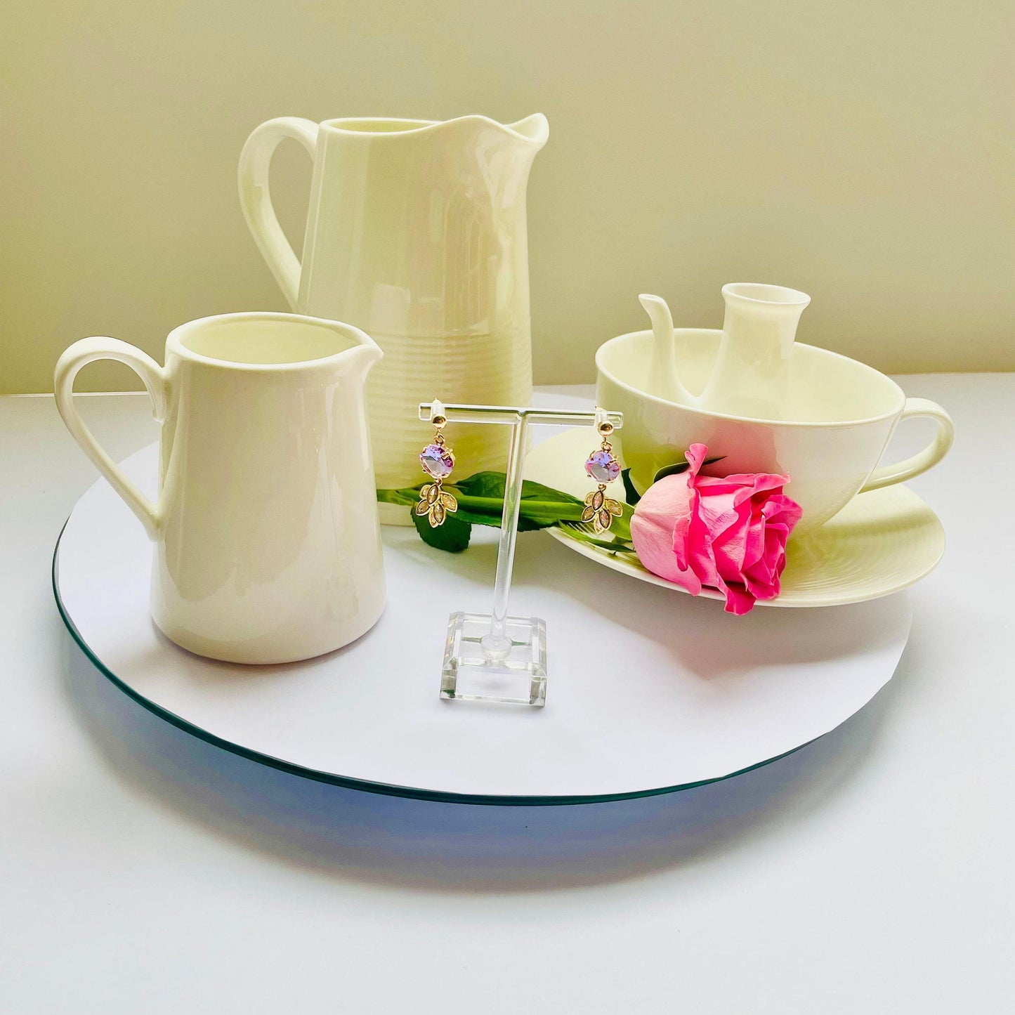 Purple Feather Earrings: Dangle Drop with Gold and Crystal Details, Advent calendar