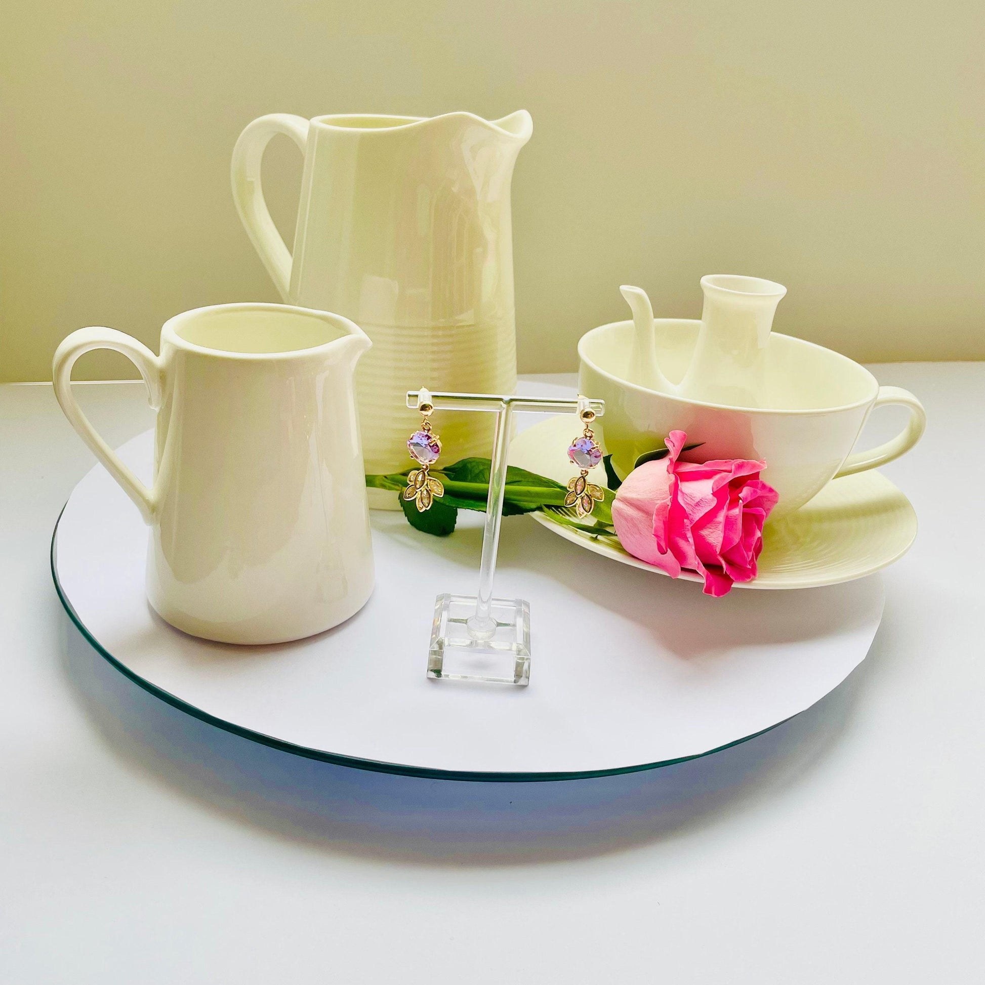 Purple Feather Earrings: Dangle Drop with Gold and Crystal Details, Advent calendar