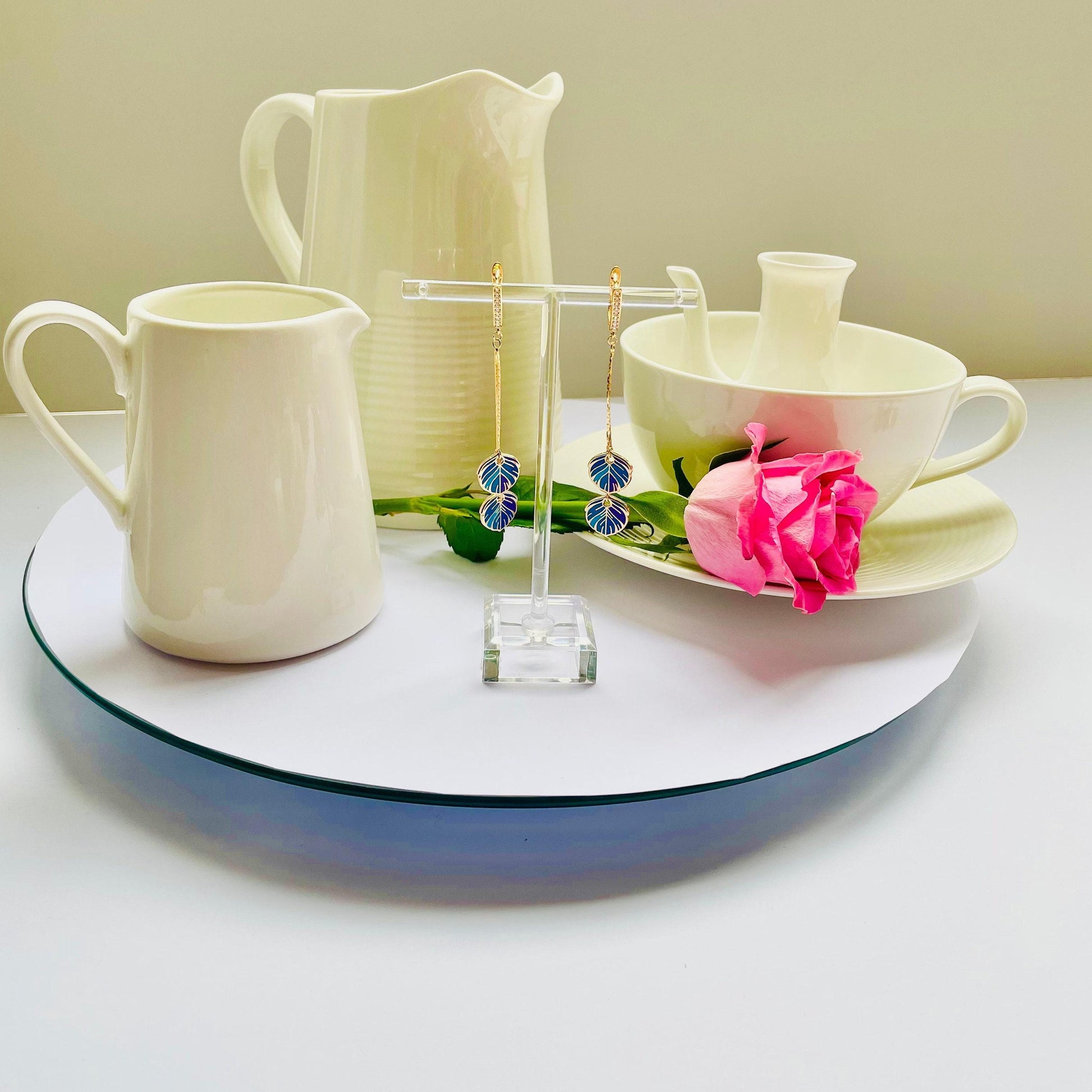 Feather Drop Earrings: Blue Hard Enamel, Cubic Zirconia (Handmade UK), Advent calendar