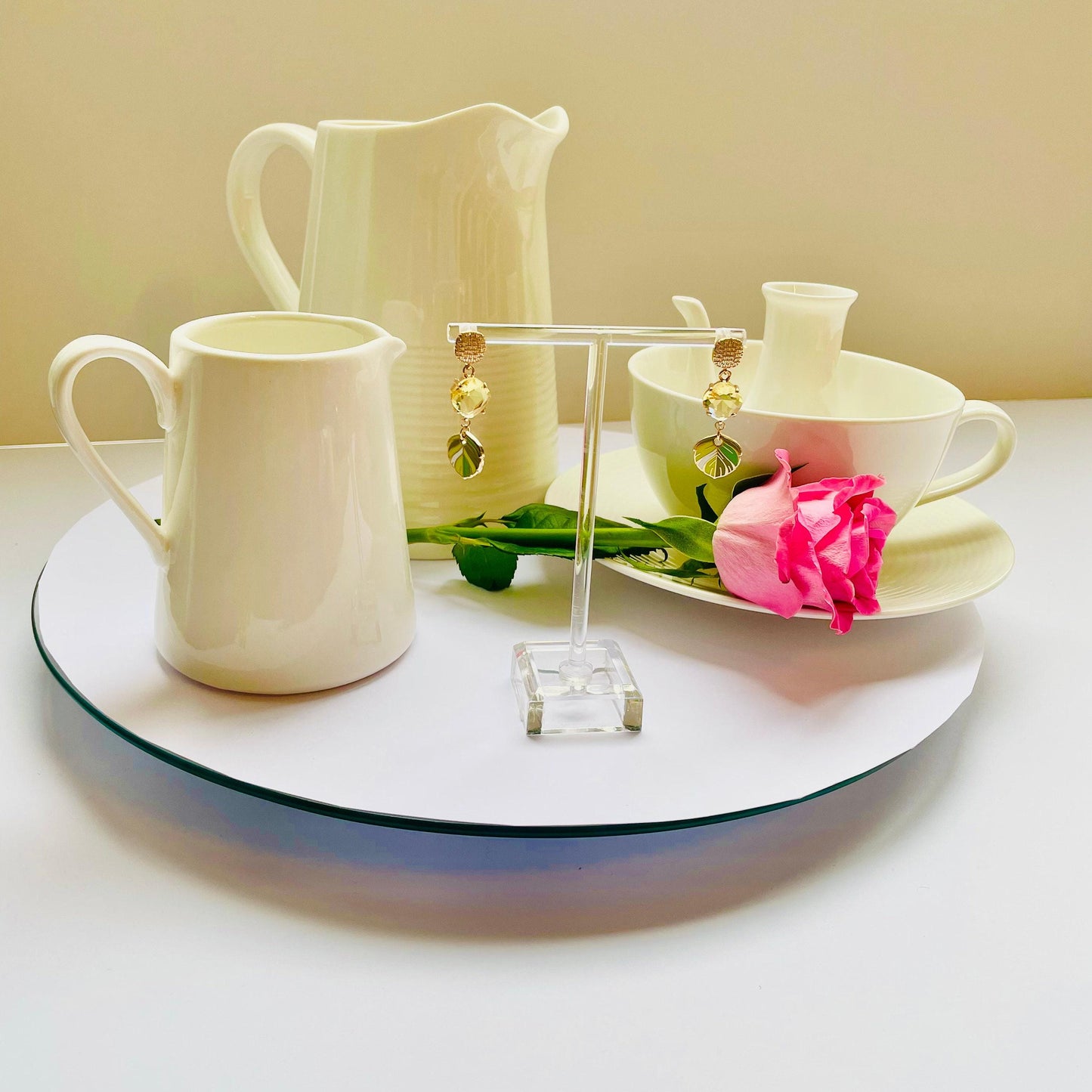 Feather Dangle Earrings: Lime Green and Gold - Cubic Zirconia Detail, Advent calendar