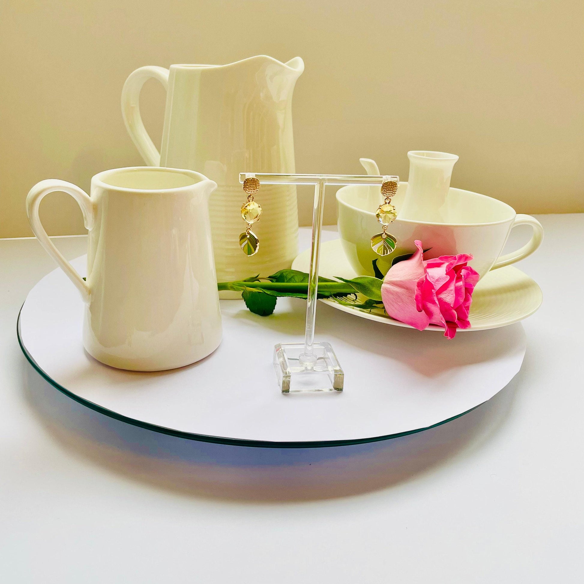 Feather Dangle Earrings: Lime Green and Gold - Cubic Zirconia Detail, Advent calendar